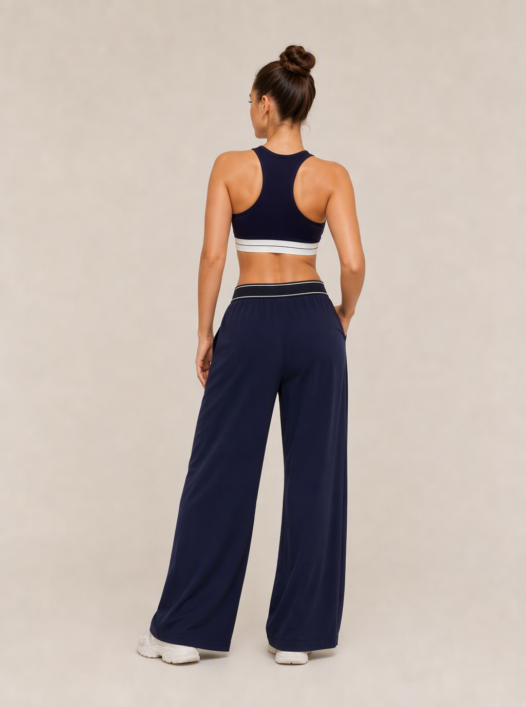 Avrane The Colette Contrast-Waist Bottom - women's contrast-waist wide-leg track pants
