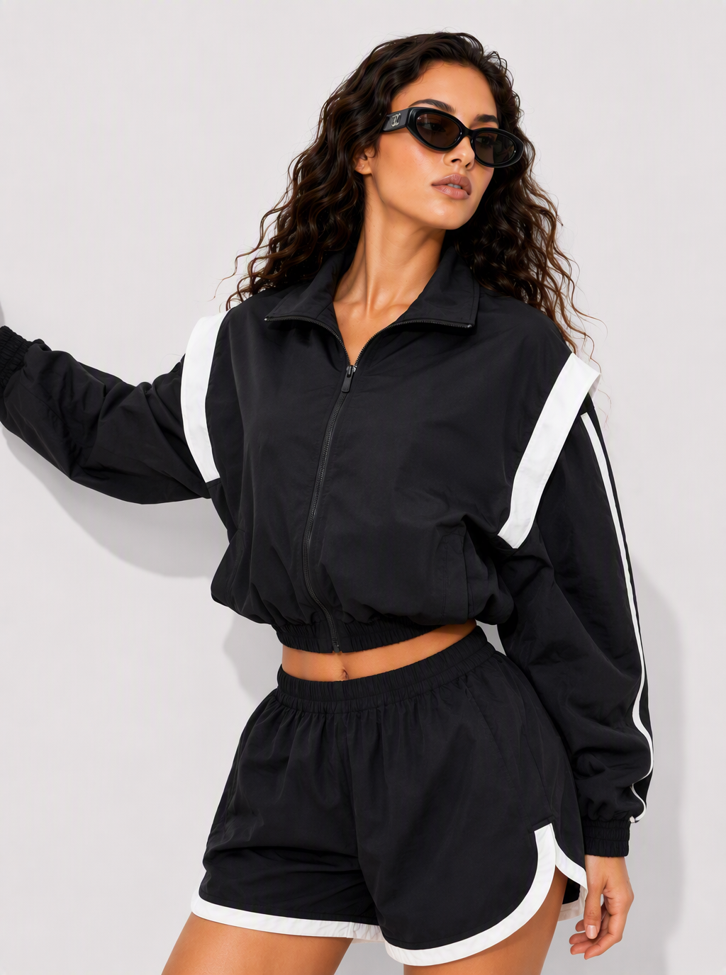 Avrane The Calla Color-Block Track Set - women's zip jacket and dolphin-hem shorts