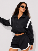 Avrane The Calla Color-Block Track Set - women's zip jacket and dolphin-hem shorts
