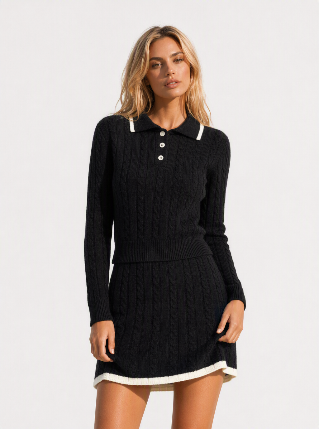 Avrane The Abigail Cable-Knit Polo Set