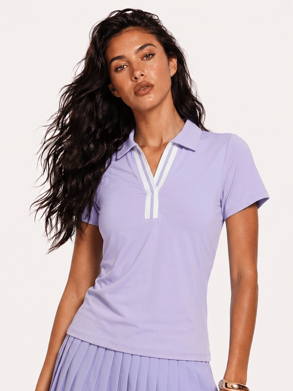 Avrane Juliana Club Polo - women's slim-fit tennis polo with contrast stripe trim in purple