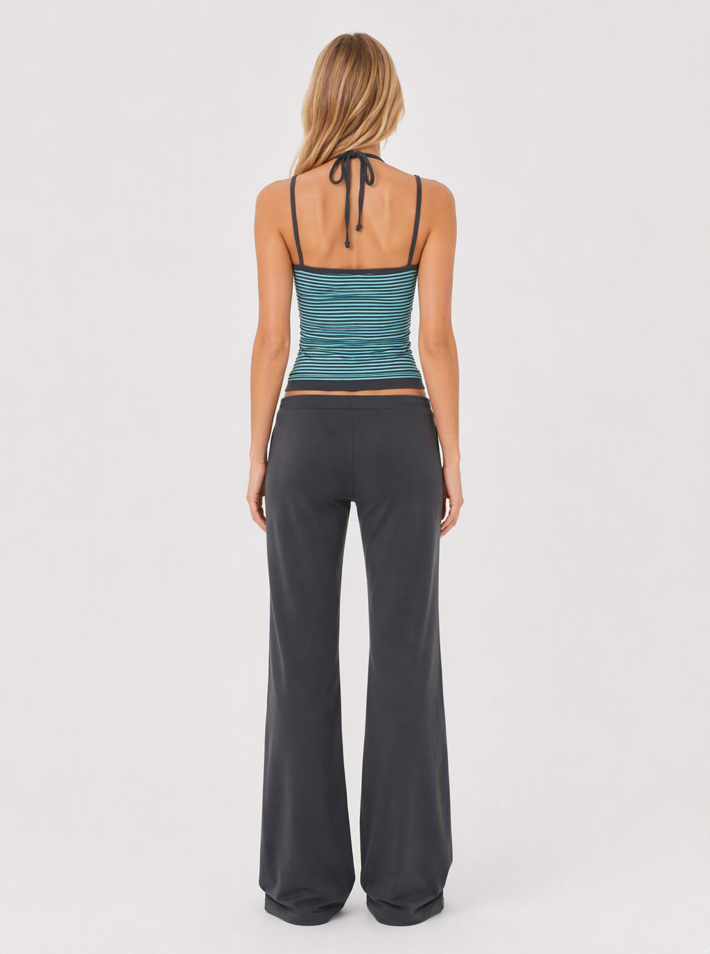 Avrane The Delphine Layered Stripe Set - women's layered striped cami and wide-leg pant set in blue green