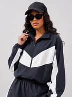 Avrane The Kaia colorblock zip jacket and sport short set in black and white