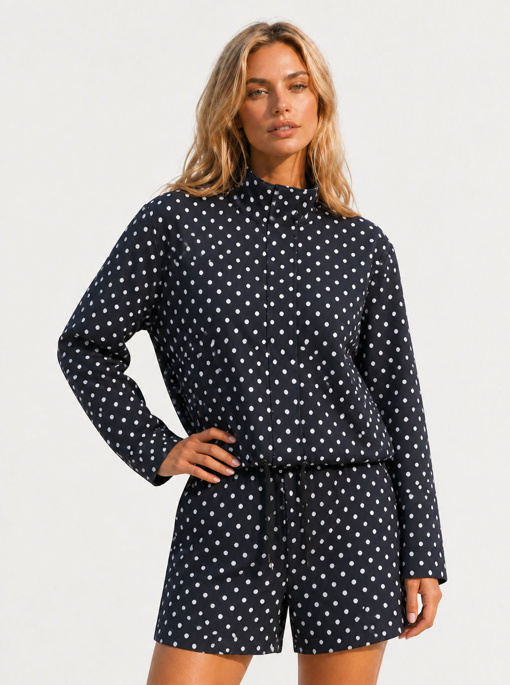 Avrane The Adriana Polka-Dot Zip Top
