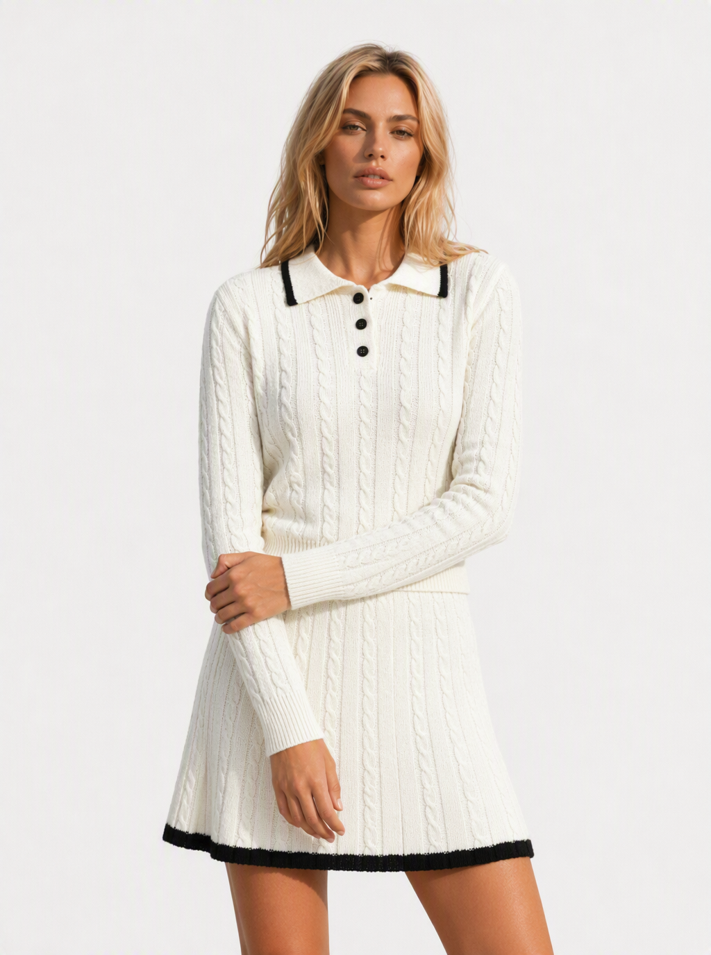 Avrane The Abigail Cable-Knit Polo Set