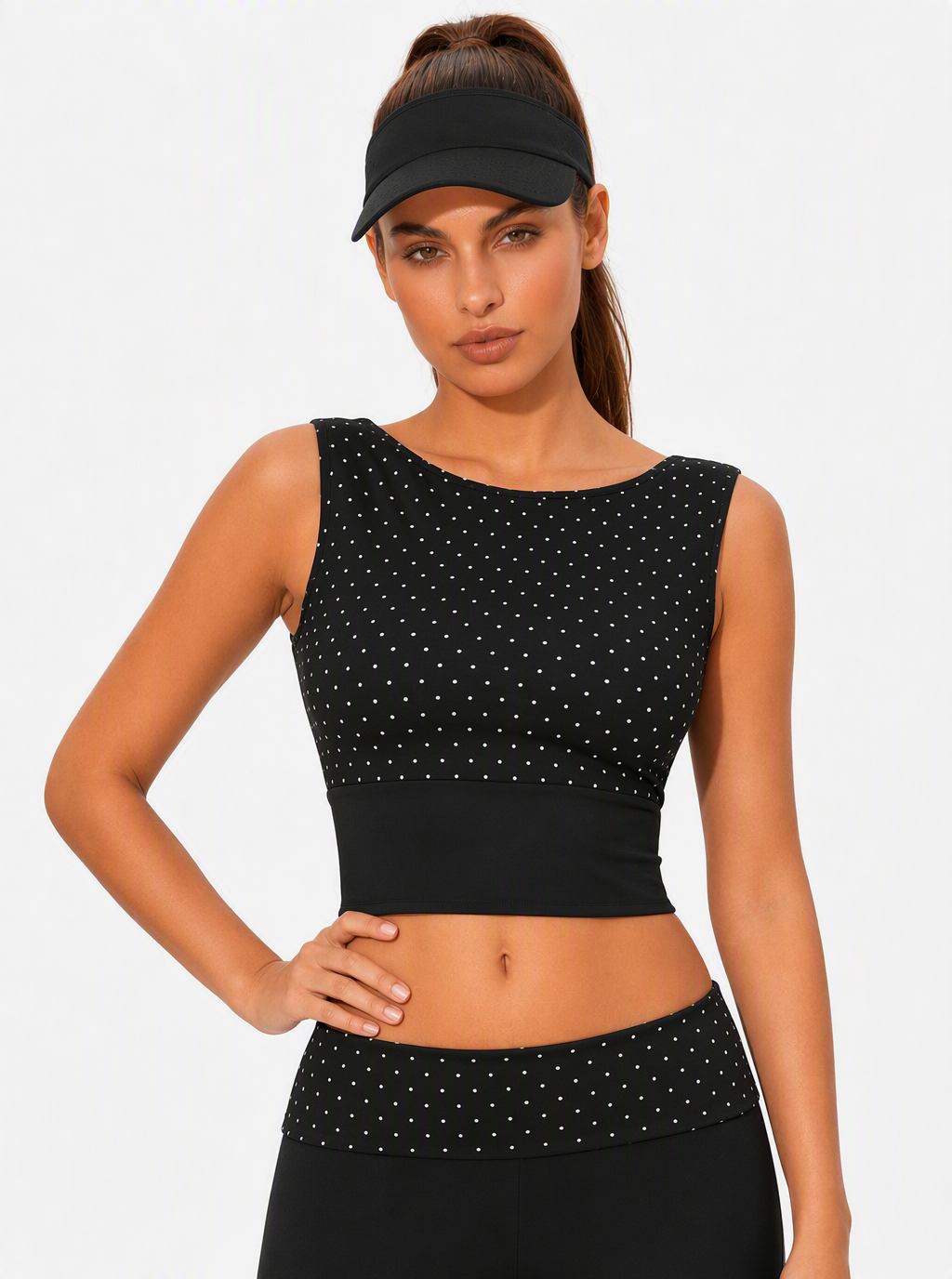 Avrane Daphne Polka Dot Built-In-Bra Active Top - women's polka dot active top with removable pads