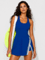 Avrane Piper Club Dress - women's racerback tennis dress with neon stripe trim in blue