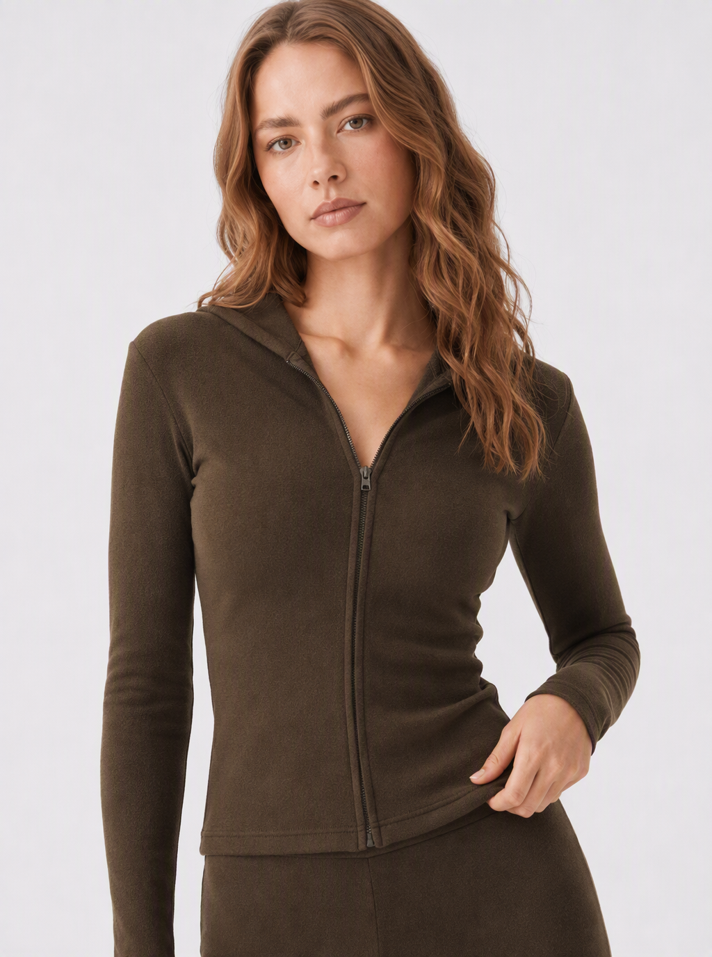Avrane The Isolde Sculpted Knit Set - women's coffee stretch-knit coordinated set in coffee