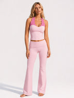 Avrane The Selene Scalloped Halter Top - women's padded two-tone halter crop top