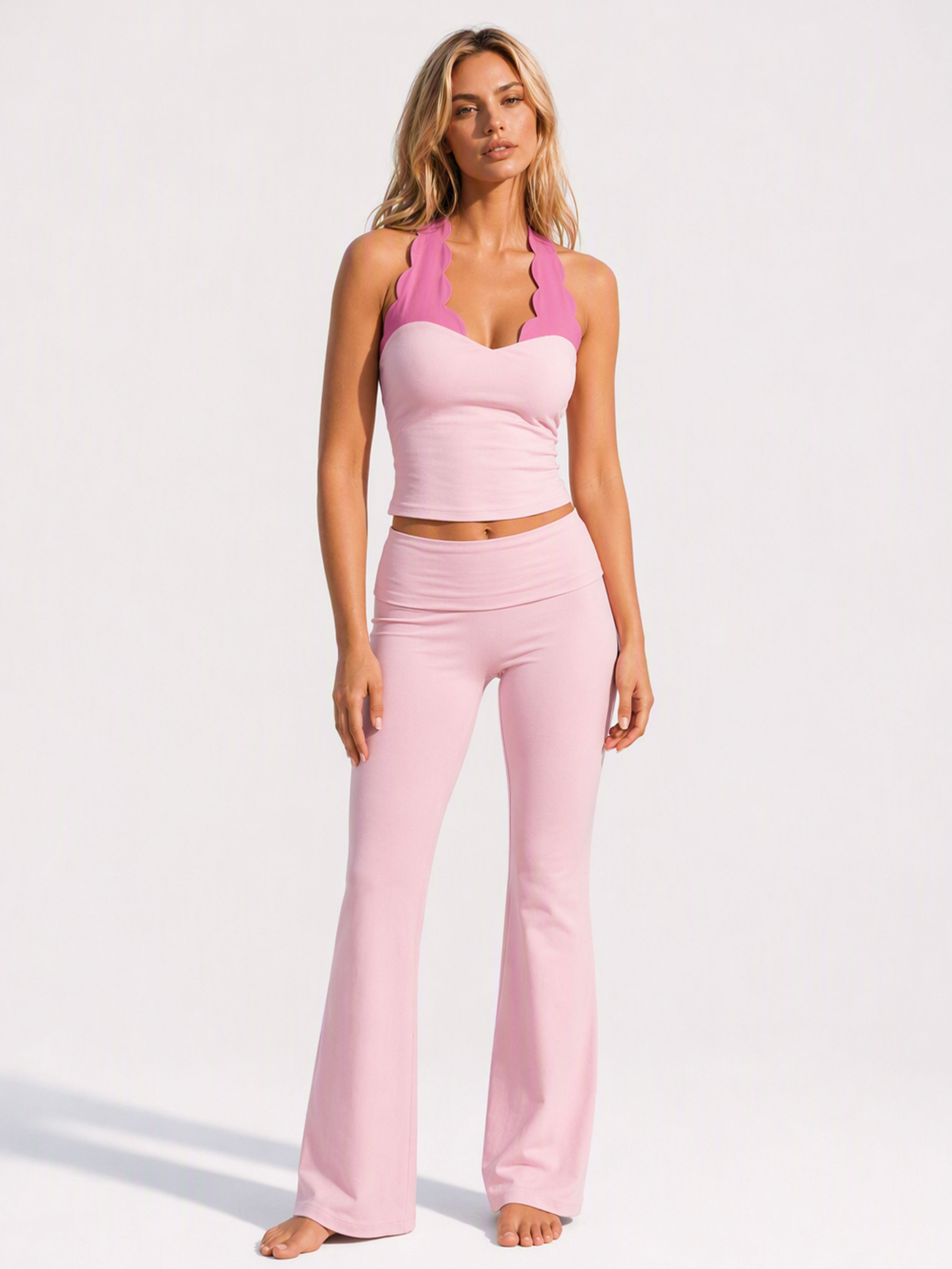 Avrane The Selene Scalloped Halter Top - women's padded two-tone halter crop top