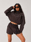 Avrane The Arden coffee cropped track jacket and pocket short set with contrast piping
