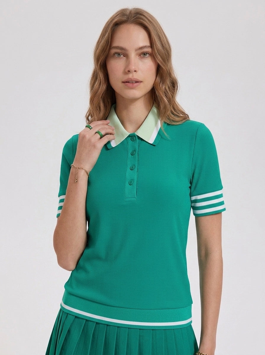 Avrane The Reese Contrast-Collar Polo Top