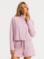 Avrane The Brielle Polka-Dot Zip Top - women's mock-neck cropped zip jacket