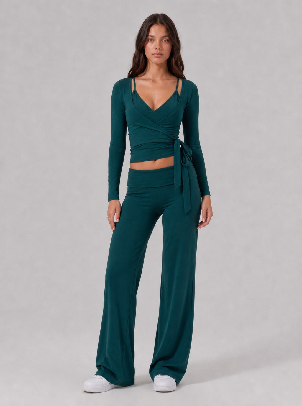 Avrane The Fallon Three-Piece Wrap Set - women's cami, wrap top and wide-leg pants