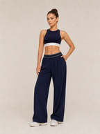 Avrane The Colette Contrast-Waist Bottom - women's contrast-waist wide-leg track pants