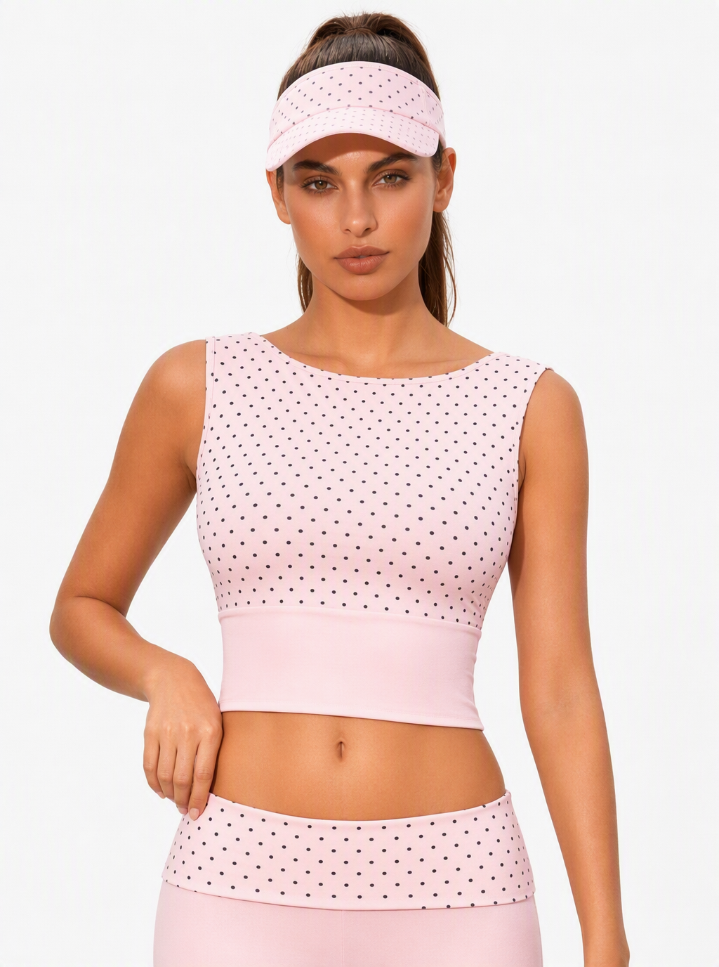 Avrane Daphne Polka Dot Built-In-Bra Active Top - women's polka dot active top with removable pads Main image