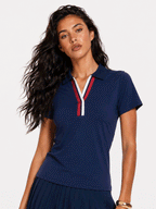 Avrane Juliana Club Polo - women's slim-fit tennis polo with contrast stripe trim in navy blue