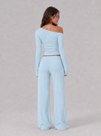Avrane The Esme Asymmetric Wide-Leg Set - women's off-shoulder top and wide-leg pants