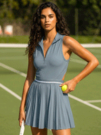Avrane Callie Tennis Dress - women's zip-front tennis dress with mesh cutout in blue