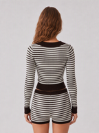 Avrane The Corinne Striped V-Neck Knit Set - women's contrast sweater and shorts