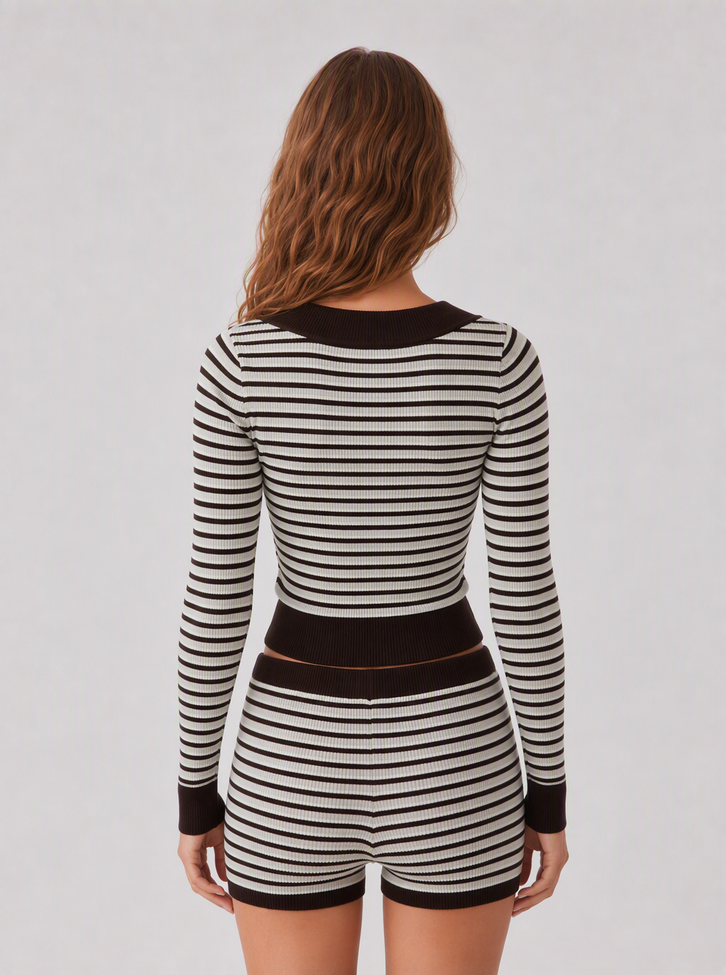 Avrane The Corinne Striped V-Neck Knit Set - women's contrast sweater and shorts