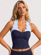 Avrane The Selene Scalloped Halter Top - women's padded two-tone halter crop top