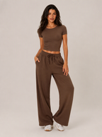 Avrane The Leonie Jacquard Wide-Leg Pant - women's textured drawstring lounge pant