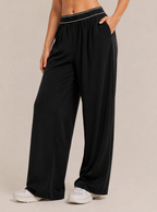 Avrane The Colette Contrast-Waist Bottom - women's contrast-waist wide-leg track pants