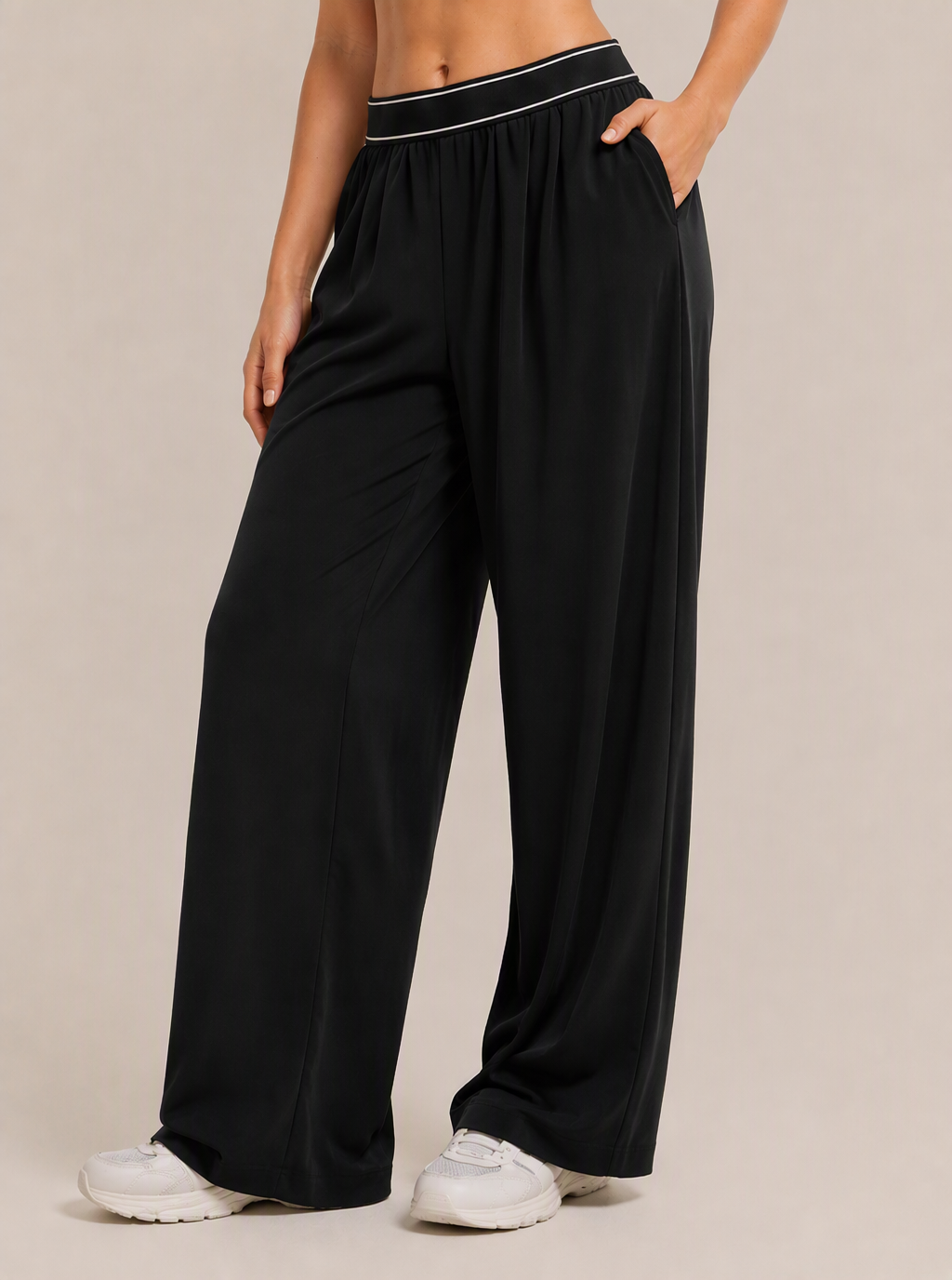 Avrane The Colette Contrast-Waist Bottom - women's contrast-waist wide-leg track pants