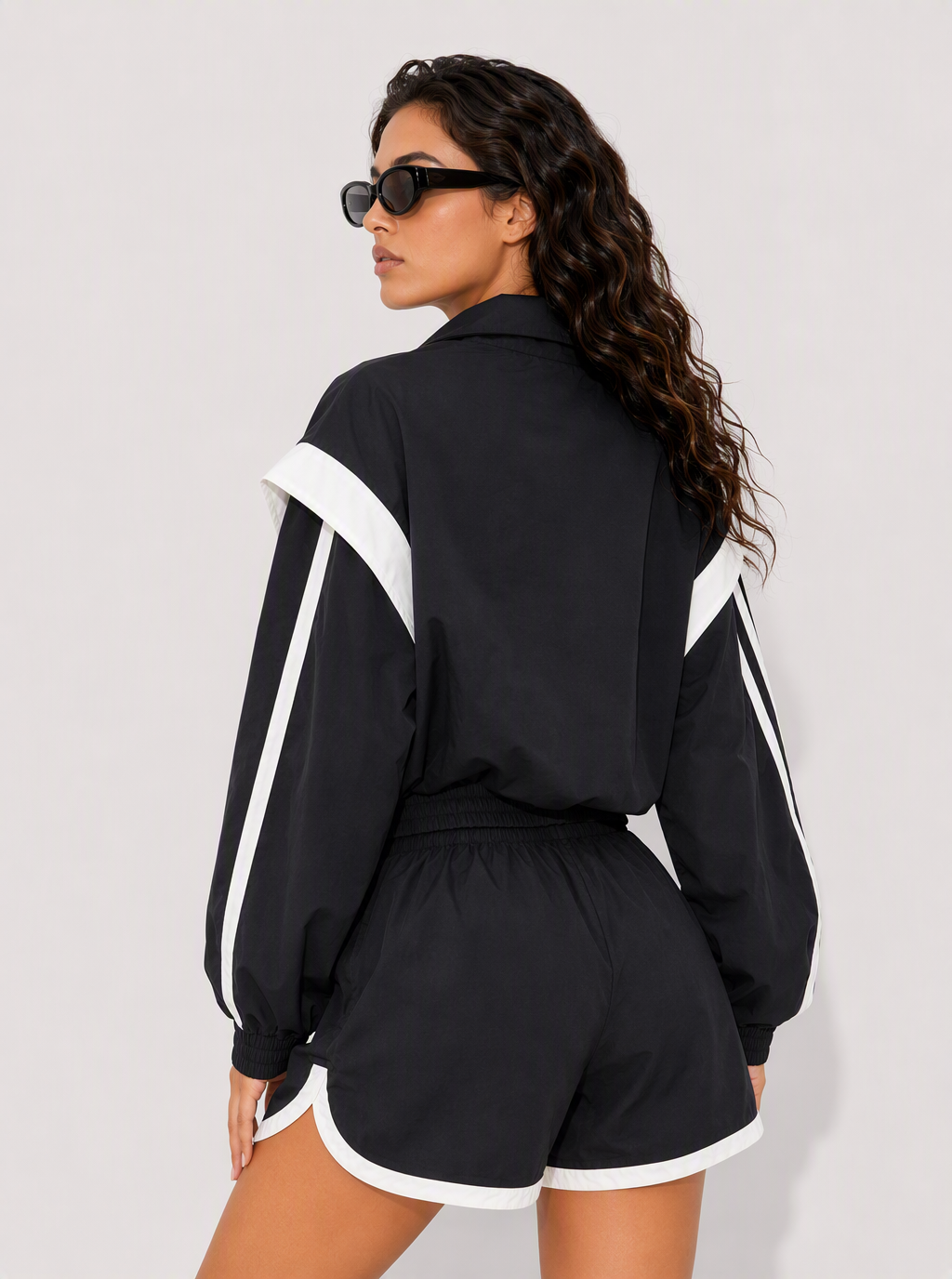 Avrane The Calla Color-Block Track Set - women's zip jacket and dolphin-hem shorts