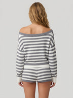 Avrane The Elspeth Off-Shoulder Knit Set - women's striped sweater and short set