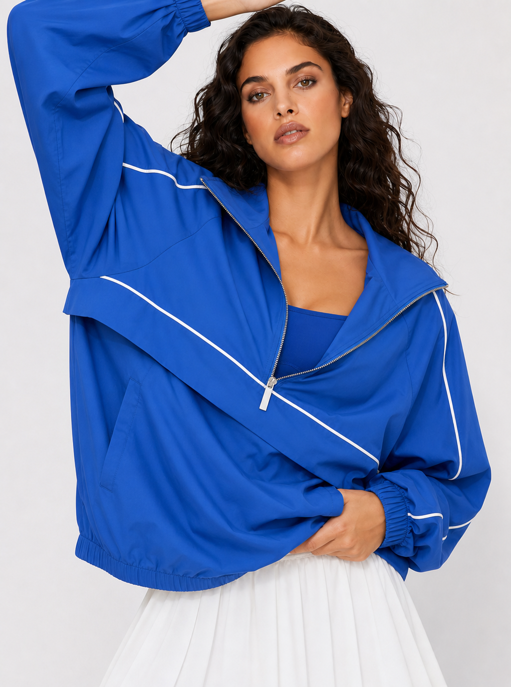 Avrane The Blair Contrast-Trim Outerwear - women's half-zip nylon active layer with contrast piping