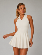 Avrane Romy Tennis Dress - women's collared racerback tennis dress in apricot