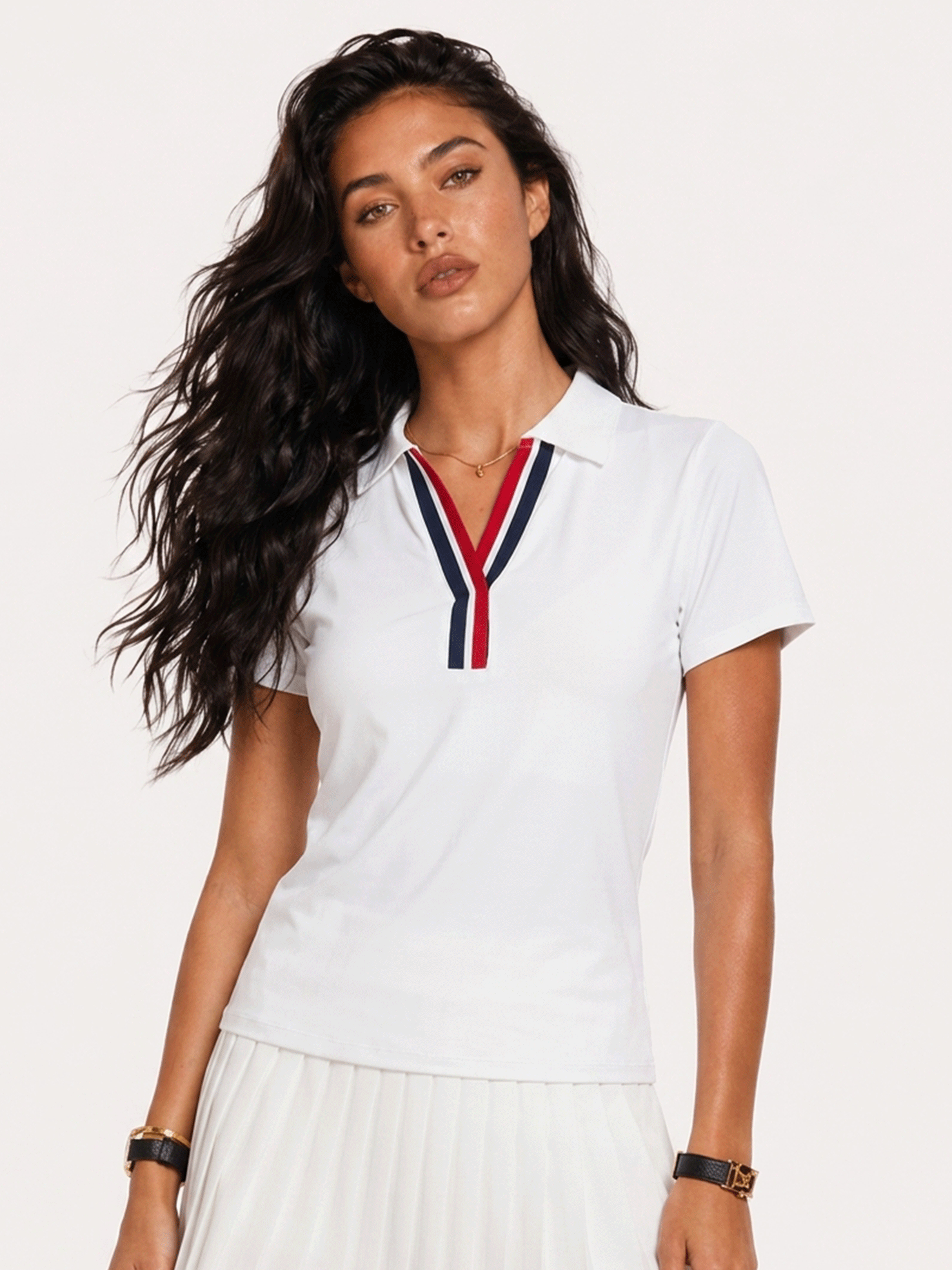 Avrane Juliana Club Polo - women's slim-fit tennis polo with contrast stripe trim in white
