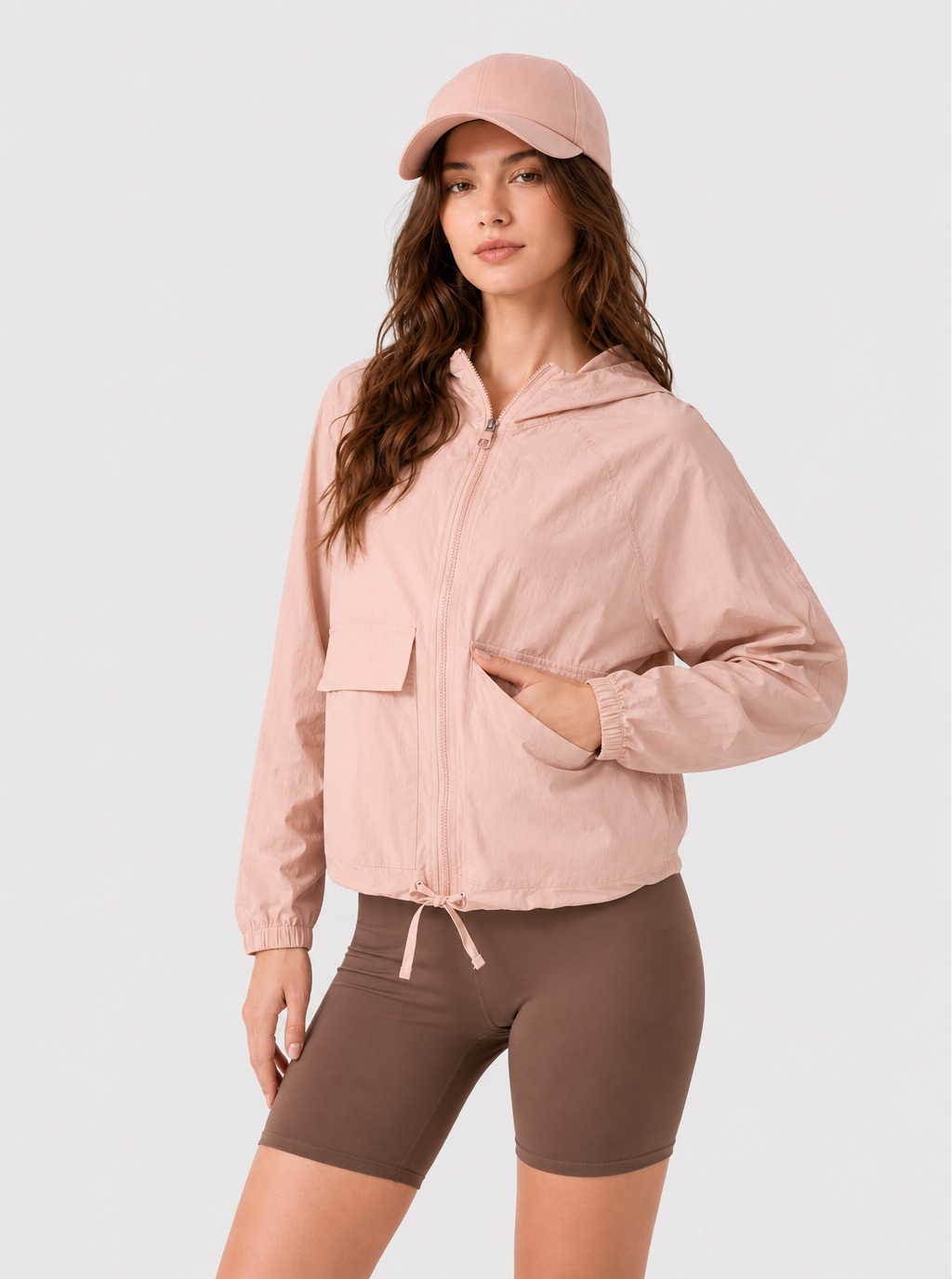 Avrane The Maren pink hooded utility jacket with flap pockets and drawcord hem