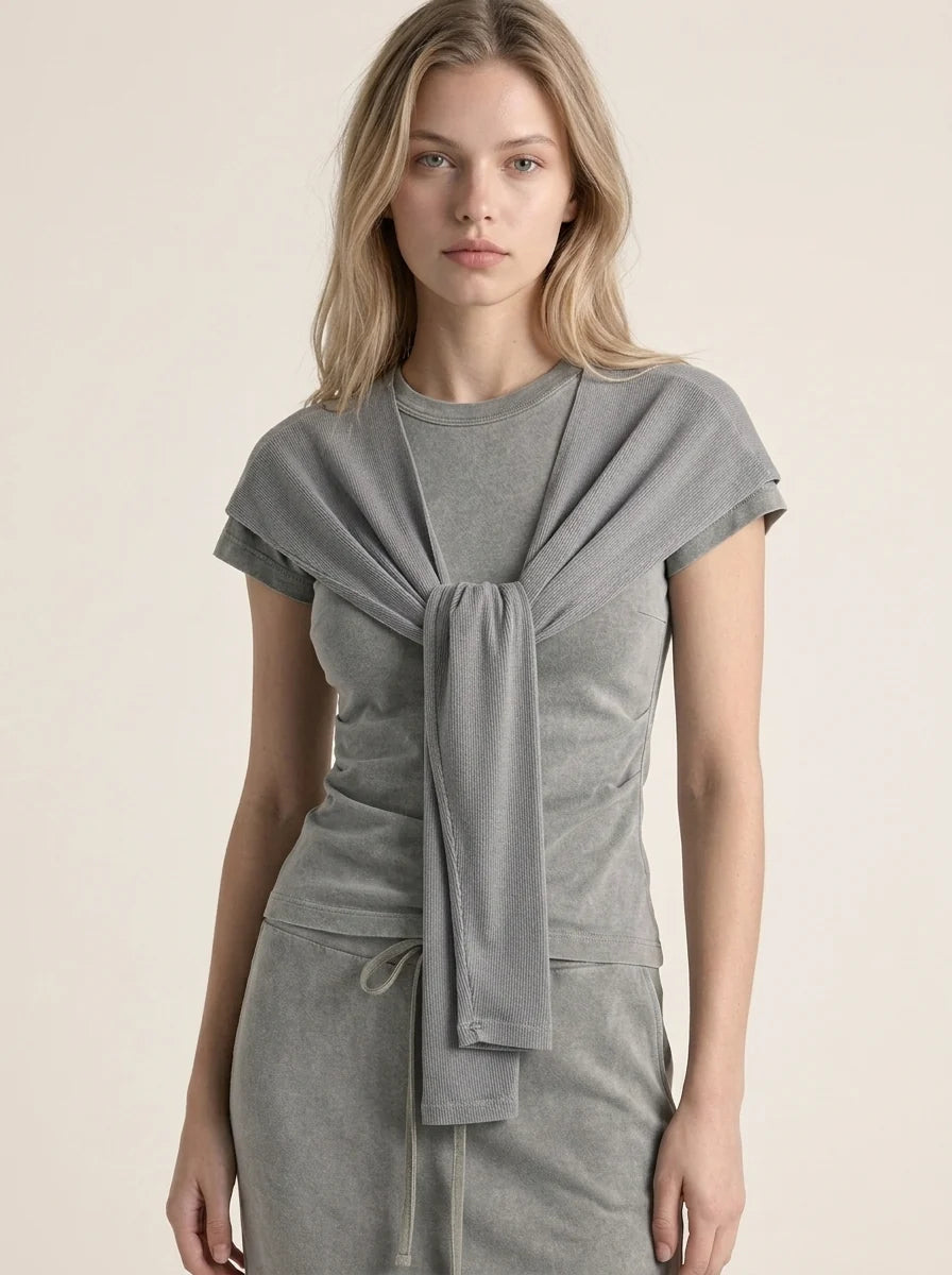 Avrane Wynn Knit Tie Shoulder Shrug