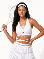 Avrane Indie Tennis Bra - women's medium-impact sports bra with mesh cutout and crisscross back in white