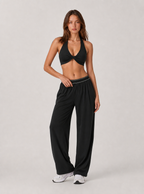 Avrane The Colette Contrast-Waist Bottom - women's contrast-waist wide-leg track pants