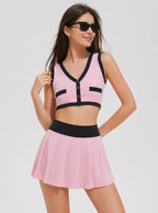 Avrane Hadley Crop Tank - women's preppy sleeveless cropped top with V-neck piping in pink