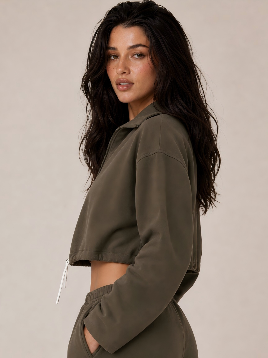 Avrane The Verity Drawcord Outerwear - women's cropped zip jacket with contrast drawcord hem