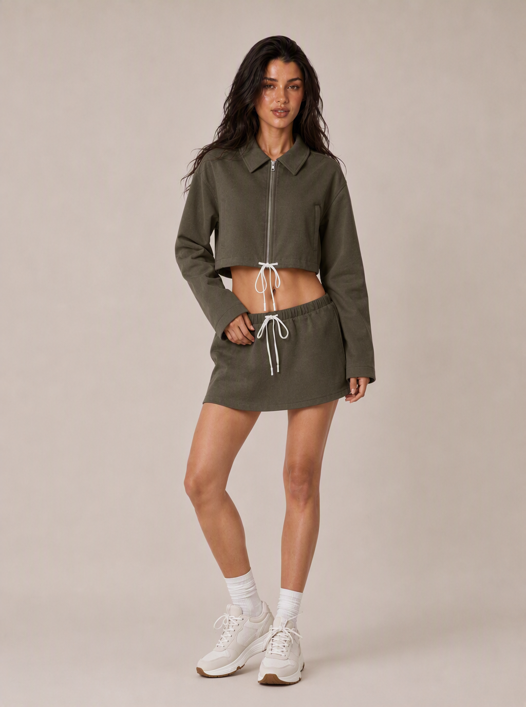 Avrane The Verity Drawcord Outerwear - women's cropped zip jacket with contrast drawcord hem