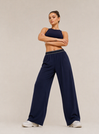 Avrane The Colette Contrast-Waist Bottom - women's contrast-waist wide-leg track pants