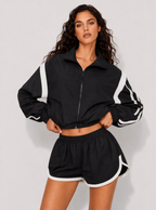 Avrane The Calla Color-Block Track Set - women's zip jacket and dolphin-hem shorts