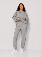 Avrane The Elowen Contrast-Piped Jogger Set - women's relaxed sweatshirt and tapered joggers