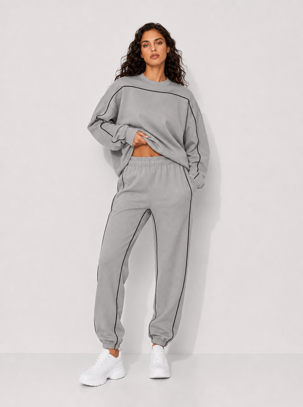 Avrane The Elowen Contrast-Piped Jogger Set - women's relaxed sweatshirt and tapered joggers
