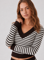 Avrane The Corinne Striped V-Neck Knit Set - women's contrast sweater and shorts