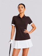 Avrane Helena Golf Top - women's slim-fit golf polo with contrast piping in brown