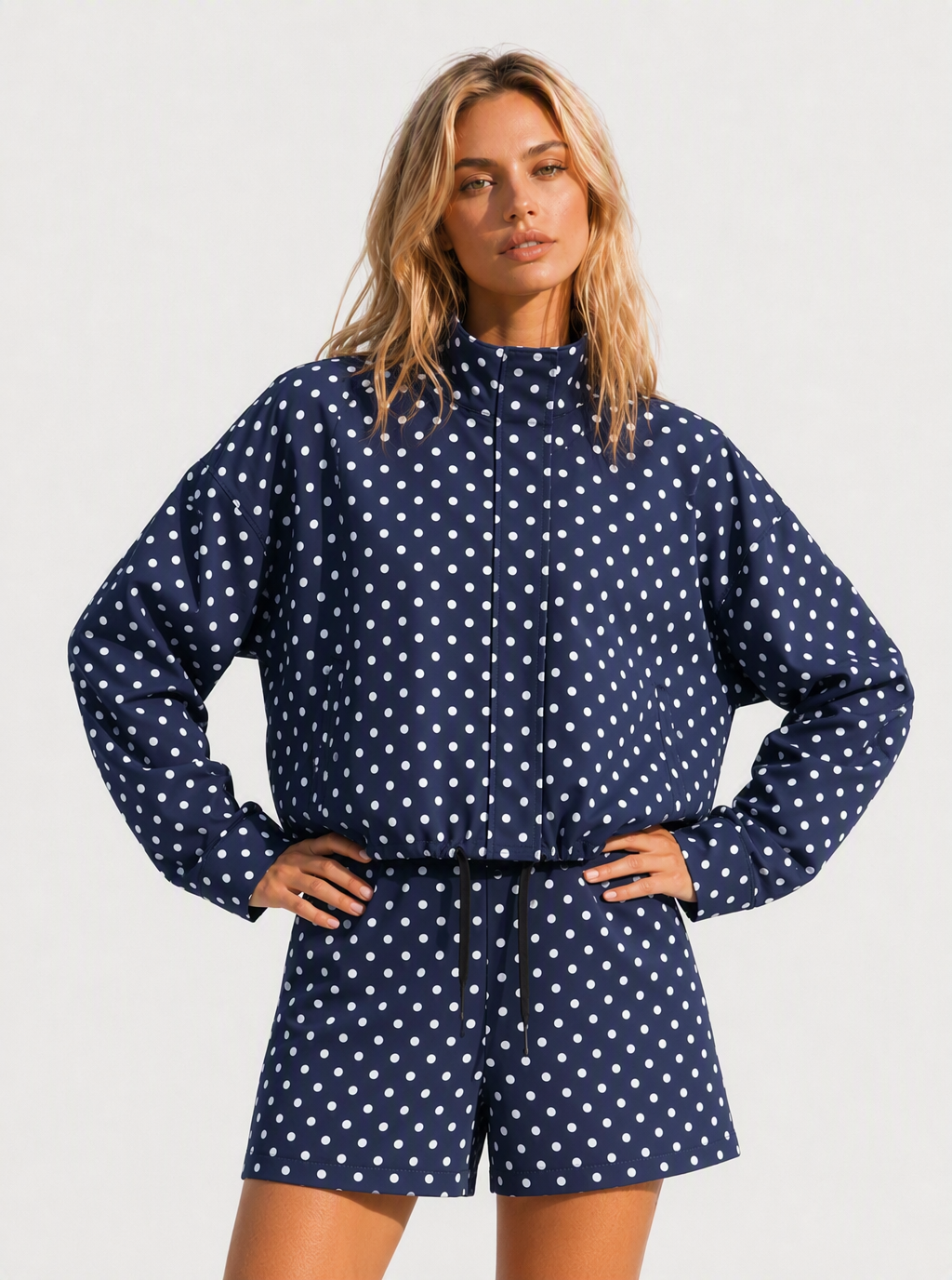 Avrane The Adriana Polka-Dot Zip Top
