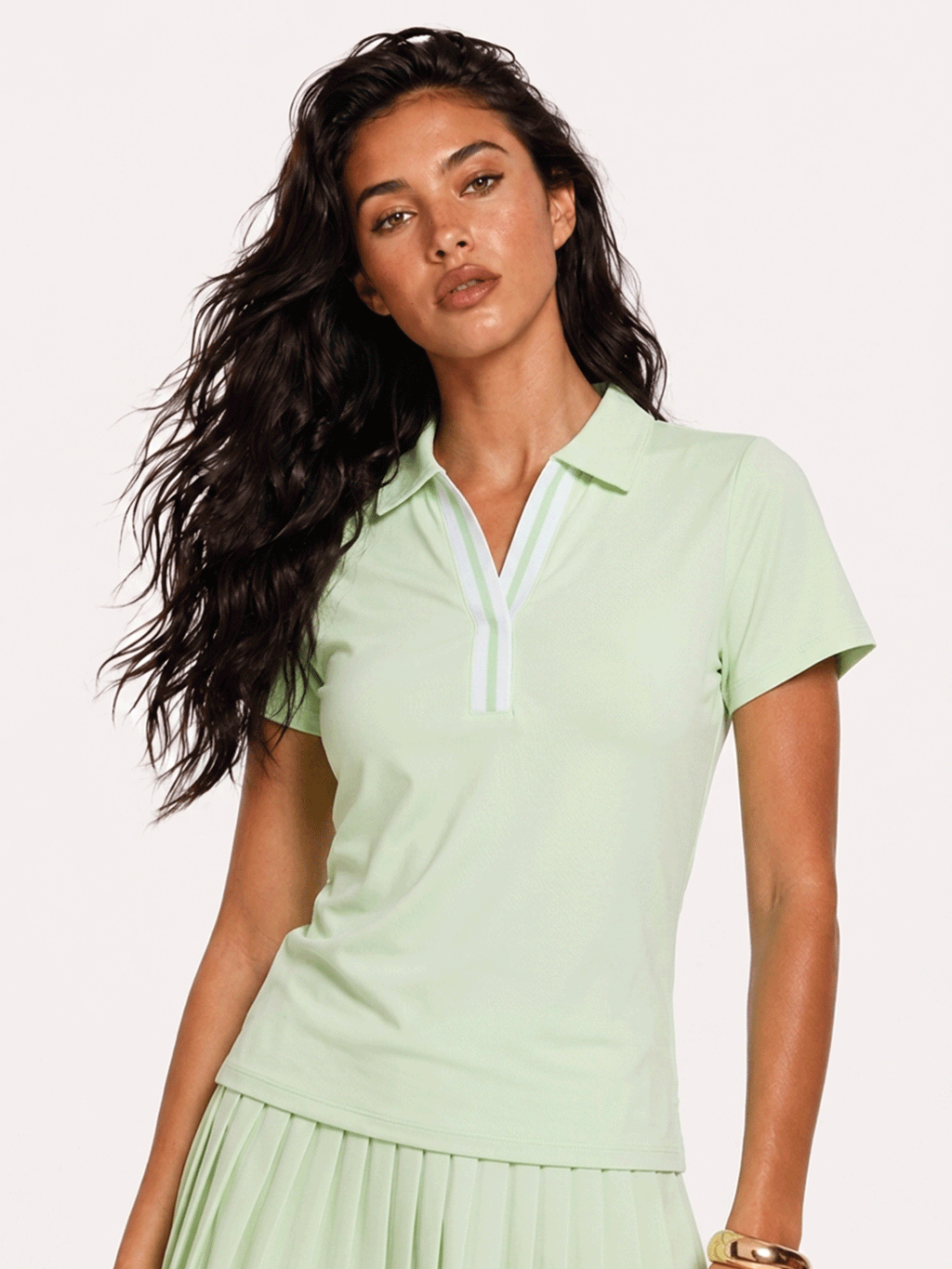 Avrane Juliana Club Polo - women's slim-fit tennis polo with contrast stripe trim in grass green