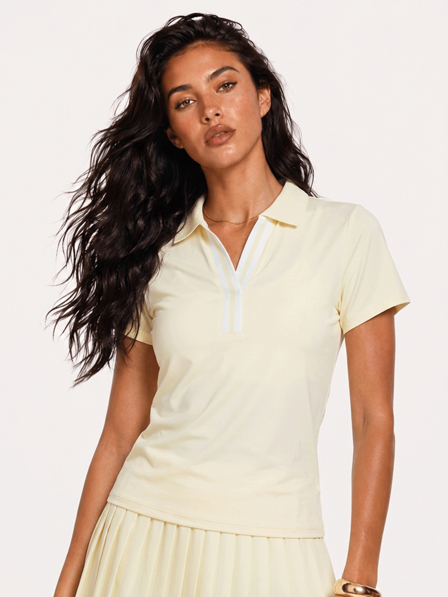 Avrane Juliana Club Polo - women's slim-fit tennis polo with contrast stripe trim in yellow Main image